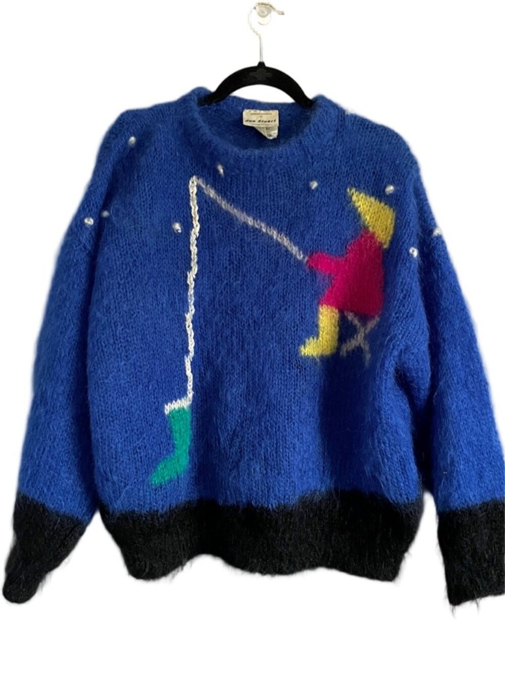 Vintage Handknit Blue Fishing Mohair Wool Sweater - Large 🇬🇧 - Picture 2 of 10